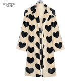 deanwangkt Winter Women Warm Faux Fur Coat Love Pattern Women Long Coat Turn Down Collar Women Warm Plush Coat Classic Coat Loose