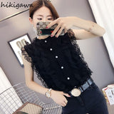 deanwangkt Blusas Mujer De Moda Summer Blouses for Women Lace Ruffles Knit Sweet Temperament Tops Female Korean Vintage Blouse Shirts