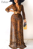 deanwangkt Leopard Print Chiffon Sexy 2 Piece Set Blouse and Maxi Skirts Matching Sets Beach Wear Vacation Outfits D41-EC38