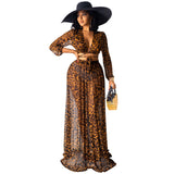 deanwangkt Leopard Print Chiffon Sexy 2 Piece Set Blouse and Maxi Skirts Matching Sets Beach Wear Vacation Outfits D41-EC38