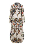 deanwangkt Women Cotton Flower Print Loose Casual Maxi Shirts Dress with Front Pockets