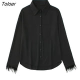 deanwangkt  Women Solid Feather Decorate Shirt Blouse Long Sleeve Chic Female Office Lady Tops 08