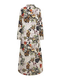 deanwangkt Women Cotton Flower Print Loose Casual Maxi Shirts Dress with Front Pockets