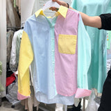 deanwangkt Summer Women Fashion Hit Color Striped Long Sleeve Casual Shirts  Female Turn Down Collar Chic Casual Blouses Top