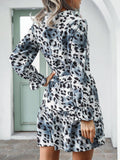 deanwangkt Leopard Print Stand Collar Long Sleeve Button Knotted Dress