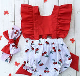 2Pcs Newborn Baby Girl Clothes Ruffle Backless Cherry Romper + Headband Outfit Baby Girl Summer Clothes