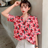 deanwangkt New Women Blouses Holiday Casual Short Sleeve Tops Ladies Strawberry Printed Shirt Korean Summer Fashion Women Clothing