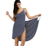 deanwangkt Women Beach Dress Sexy Sling  Wear Dress Sarong Bilini Cover Up Warp Pareo Dresses Backless  Swimwear Femme 5XL Plus Size stripe