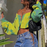 deanwangkt Cryptographic Fall Girls Green Oversized Cardigan Crop Top Sweater Knitted Cute Long Sleeve Pins Sweaters Tie Dye Cartigans