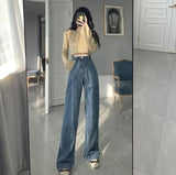 New Light Blue Jeans For Women Washed Retro High Waist Straight Long Loose Wide Leg Jeans Women trousers streetwear pants