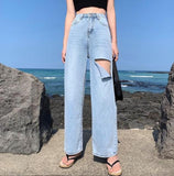 New Light Blue Jeans For Women Washed Retro High Waist Straight Long Loose Wide Leg Jeans Women trousers streetwear pants