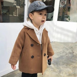 deanwangkt Baby Boy Girls Woolen Jacket Long Double Breasted Warm Infant Toddle Lapel Tweed Coat Spring Autumn Winter Baby Outwear Clothes