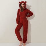 Winter Warm Pyjamas Women Onesies Fluffy Fleece Jumpsuits Sleepwear Overall Plus Size Hood Sets Pajamas For Women Adult