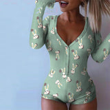 deanwangkt Rabbit V-neck Cute Long Sleeve Bodycon Bodysuit for Women Fall Winter Sexy Spandex Jumpsuits Ladies Lovely Romper Clothes