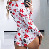 deanwangkt Casual Plus Size Long Sleeve Lip Print Bodysuit Women Sexy Rompers Jumpsuit Fall  Overalls Clothes One Piece Y2k Winter