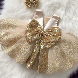 Summer Sequin Big Bow Baby Girl Dress 1st Birthday Party Wedding Dress For Girl Palace Princess Evening Dresses Kid Clothes