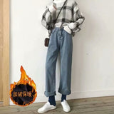 Woman Jeans High Waist Wide Leg Denim Clothing Blue Jeans Vintage Quality Fashion Straight Pants Plus velvet thickening