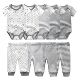 6/9PCS Baby Girl Clothes Newborn Unisex Solid Bodysuits+Pants Cotton Baby Boy Clothes Short Sleeve Girls Baby Clothing Cartoon