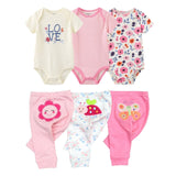 6/9PCS Baby Girl Clothes Newborn Unisex Solid Bodysuits+Pants Cotton Baby Boy Clothes Short Sleeve Girls Baby Clothing Cartoon