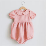 deanwangkt Baby Girl Rompers Summer Newborn Baby Clothes Cotton Linen Solid Color Stripe Baby Girl Clothing For 0-24M