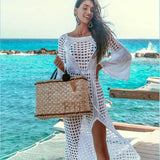 deanwangkt Crochet White Knitted Beach Cover up dress Tunic Long Pareos Bikinis Cover ups Swim Cover up Robe Plage Beachwear