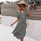 deanwangkt Beach Boho Summer Dress Shirt  Floral Vintage High Waist Dresses Women Casual Loose Single-Breasted Midi Slim Elegant Robe