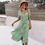 deanwangkt Beach Boho Summer Dress Shirt  Floral Vintage High Waist Dresses Women Casual Loose Single-Breasted Midi Slim Elegant Robe