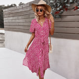 deanwangkt Beach Boho Summer Dress Shirt  Floral Vintage High Waist Dresses Women Casual Loose Single-Breasted Midi Slim Elegant Robe