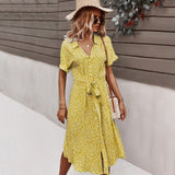 deanwangkt Beach Boho Summer Dress Shirt  Floral Vintage High Waist Dresses Women Casual Loose Single-Breasted Midi Slim Elegant Robe