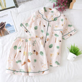 deanwangkt  Pyjamas Women 100% Cotton Short Sleeves Ladies Pajama Sets Shorts Cute Cartoon Print Japanese Simple Sleepwear Homewear Pijamas