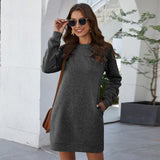 deanwangkt Casual Sweater Dress Mini Short Thick O-neck Long Sleeve Spring Winter Dress  Slim Fit Ladies Knitted Fashion Vestidos