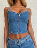 deanwangkt Summer Blue Denim Two Pieces Skirts Sets Women Jeans Streetwear Low Cut Straps Bustier Crop Tops+Mini Bodycon Skirts Club Sets