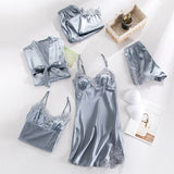 deanwangkt Women Robe Set Satin Sleepwear Lace Kimono Bathrobe Gown Sexy Nightwear Home Clothes Silky Bride Bridesmaid Dressing