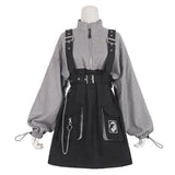 deanwangkt  Retro Vintage Women Gothic Girls Punk Mini Dress High Waist Long Sleeve Hat Collar Sexy Gry Black Lolita Plus Size Jurken