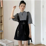 deanwangkt  Retro Vintage Women Gothic Girls Punk Mini Dress High Waist Long Sleeve Hat Collar Sexy Gry Black Lolita Plus Size Jurken