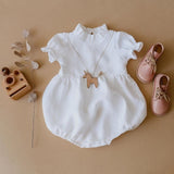 deanwangkt Baby Girl Rompers Summer Newborn Baby Clothes Cotton Linen Solid Color Stripe Baby Girl Clothing For 0-24M