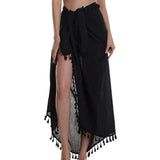 deanwangkt  Women Beach Dress Semi-sheer Swimwears Bikini Cover Ups Short Skirt with Tassels Chiffon Wrap Swimming Dress Sarong Pareo Shorts