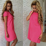 Summer Beach Casual Dress Women Female Short Sleeve Loose Mini Short A-line Dresses Candy Color S-XXL