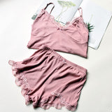 deanwangkt Two Piece Cotton Pajamas Set for Women Sexy Lace Top And Shorts Pajama Spaghetti Strap Sleepwear High Elastic Woman Clothes