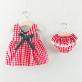 deanwangkt NEW Newborn Baby Girls Clothes Sleeveless Dress+Briefs 2PCS Outfits Set Striped Printed Cute Clothing Sets Summer Sunsuit 0-24M