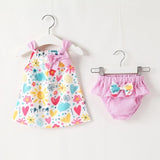 deanwangkt NEW Newborn Baby Girls Clothes Sleeveless Dress+Briefs 2PCS Outfits Set Striped Printed Cute Clothing Sets Summer Sunsuit 0-24M