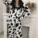 deanwangkt Cow Print Pajamas for Women Cute Nightwear Sleepwear Set Autumn Winter Pyjamas Girls Homewear Pijama Mujer Home Clothes Ladies