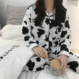 deanwangkt Cow Print Pajamas for Women Cute Nightwear Sleepwear Set Autumn Winter Pyjamas Girls Homewear Pijama Mujer Home Clothes Ladies