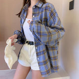 deanwangkt Plaid Shirts Women Lantern Sleeve Cardigan Vintage Top Pink Purple Checkered Beautiful Blouse Fashion Button Up Oversize