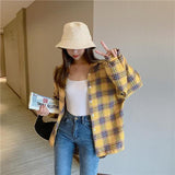 deanwangkt Plaid Shirts Women Lantern Sleeve Cardigan Vintage Top Pink Purple Checkered Beautiful Blouse Fashion Button Up Oversize