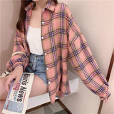 deanwangkt Plaid Shirts Women Lantern Sleeve Cardigan Vintage Top Pink Purple Checkered Beautiful Blouse Fashion Button Up Oversize