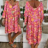 Summer Plus Size Women Boho Floral Print Dress Casual Loose Deep V Neck Holiday Beach Shirt Dress Vestido