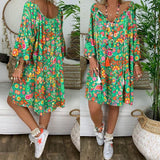 Summer Plus Size Women Boho Floral Print Dress Casual Loose Deep V Neck Holiday Beach Shirt Dress Vestido