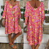 Summer Plus Size Women Boho Floral Print Dress Casual Loose Deep V Neck Holiday Beach Shirt Dress Vestido