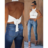 deanwangkt Summer Women Tank Top Casual Sleeveless Vest Tops Open Back Knotted Design Top Backless Bowknot Design Sexy Top Tank Tops